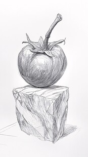 素描静物 番茄与立方体