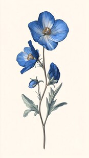 蓝色花朵植物插画
