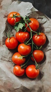 新鲜红番茄置于褶皱纸上