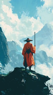 孤身行者立山巅赏云海