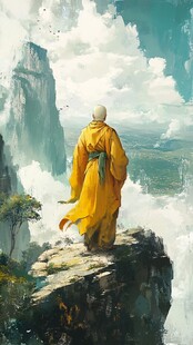 高僧立崖顶 望壮阔山河