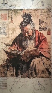 古代老者专注读书场景