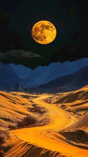 月夜下的沙漠蜿蜒之路