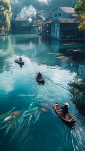 江南水乡悠然泛舟图景