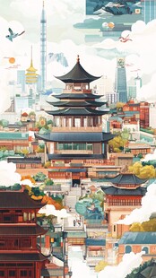 古风与现代交融的城市景观