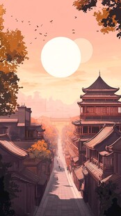 古风街道落日美景
