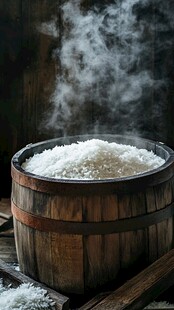木桶蒸饭热气腾腾