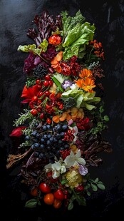 多彩新鲜蔬菜与水果组合