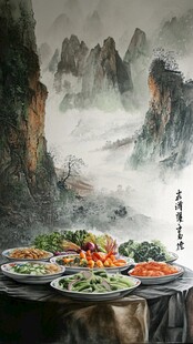 山水间的丰盛中式美食宴