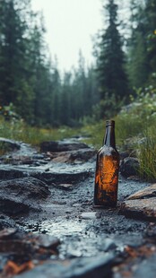 荒野中孤独的旧酒瓶