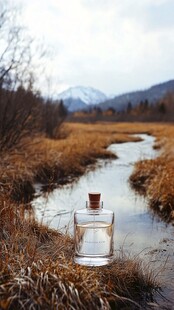 旷野溪边的透明玻璃瓶
