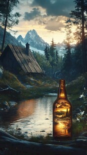 湖畔木屋旁的静谧啤酒时光