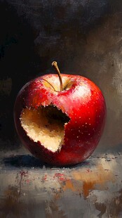 咬过的红苹果特写