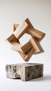 悬浮木块雕塑展示独特造型