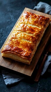 美味千层酥置于木板上