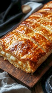 酥皮点心展示在木制砧板上