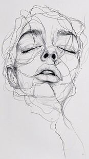 闭眼女性的线条感素描头像