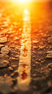 夕阳下路中央的光影痕迹