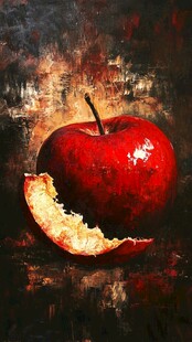 咬过的红苹果油画艺术