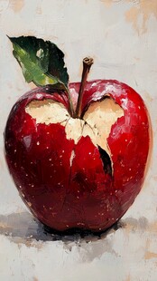 被咬一口的红苹果油画