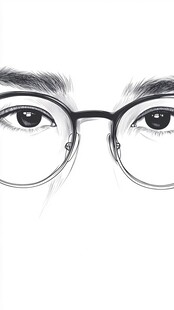 戴眼镜的双眼素描图