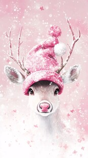 粉色萌鹿戴帽的梦幻画面