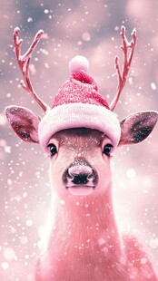 戴圣诞帽的可爱小鹿
