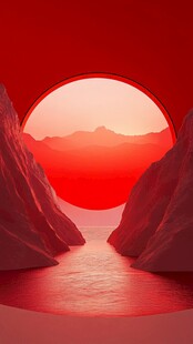 红色峡谷间的壮丽落日