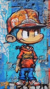 街头风卡通男孩涂鸦作品