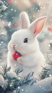 雪中美兔衔红果