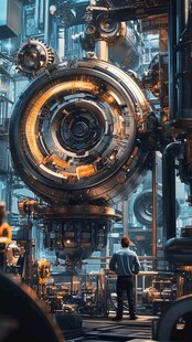 未来机械工厂内的探索者