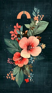 花卉装饰的数字1艺术插画