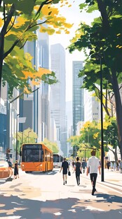城市街道的日常出行风景
