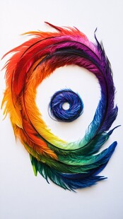 彩色羽毛与线团的艺术组合