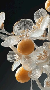 晶莹剔透的花朵与果实摆件