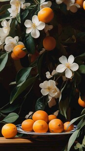 橘与白花的静物之美