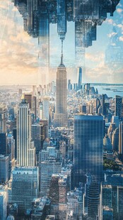 梦幻倒置都市天际线景观