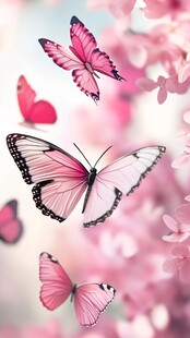 粉色蝶舞于烂漫花丛间