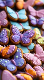 多彩蝴蝶形状美味装饰饼干