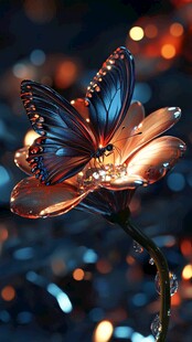 梦幻蓝蝶栖于流光花朵