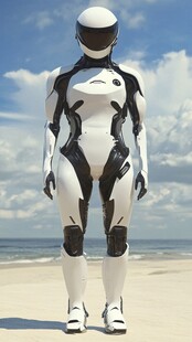 海滩上的科幻风人形机器人