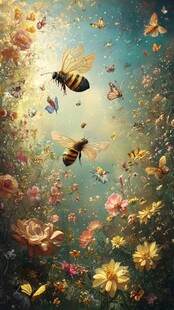 梦幻花丛中飞舞的蜜蜂蝴蝶