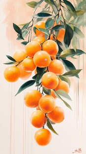 枝头硕果累累的金黄柑橘