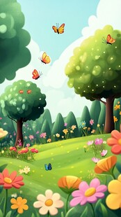 春日烂漫花园蝴蝶飞舞图