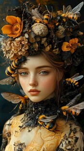 蜜蜂环绕的奇幻少女形象