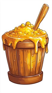 木桶盛金黄果酱插画