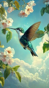 蜂鸟花间飞舞梦幻图景
