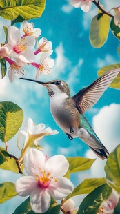 蜂鸟花间飞舞图