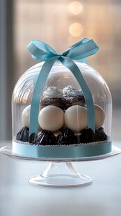 透明罩下的精致甜品组合