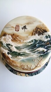 圆形海浪山水玉石摆件